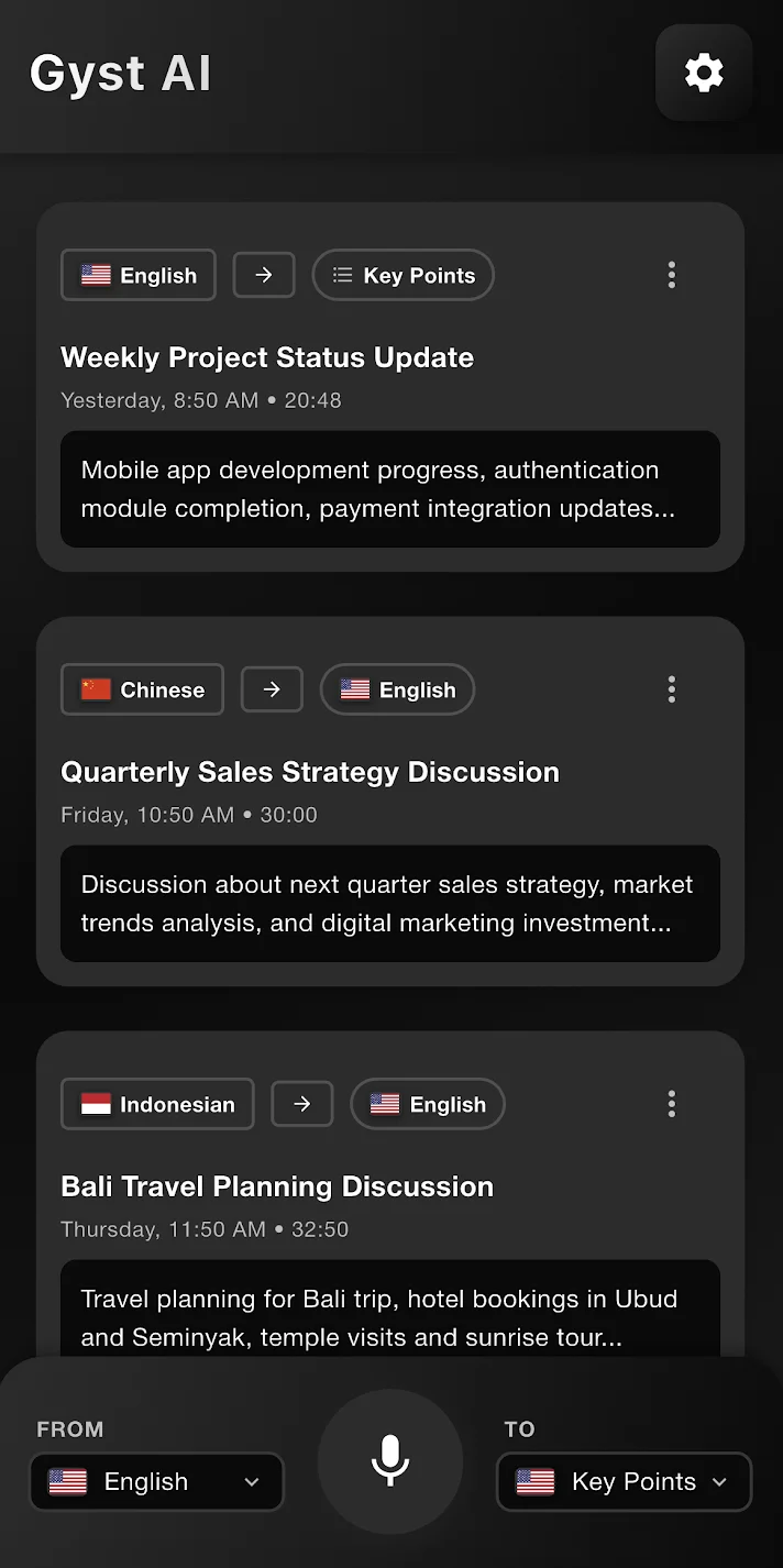 Gyst AI Home Screen showing on-device storage